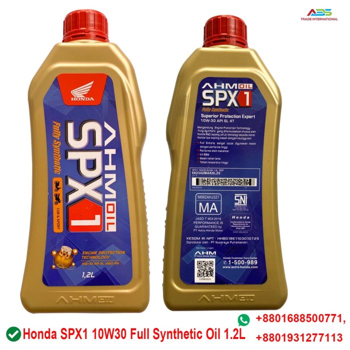 Honda SPX1 10W30 Full Synthetic Oil 1.2L full synthetic is very suitable for use with high performance engines. Maximum performance. Save fuel Honda SPX1 10W30 Full Synthetic Oil 1.2L. Durable Machine Honda SPX1 10W30 Full Synthetic Oil 1.2L.  High Temperature Resistant Honda SPX1 10W30 Full Synthetic Oil 1.2L.