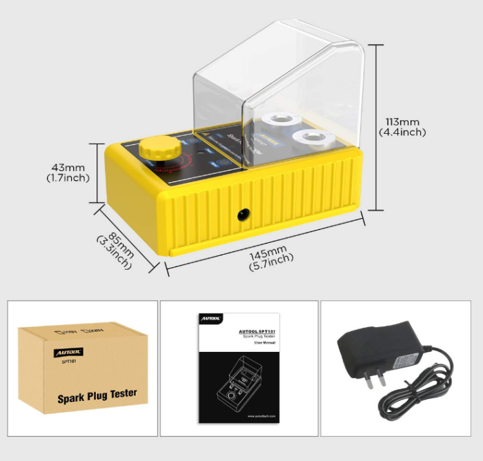 AUTOOL SPT101 Car Spark Plug Tester with Spark Plug Cover 0-6000 RPM with Double Hole 12mm
