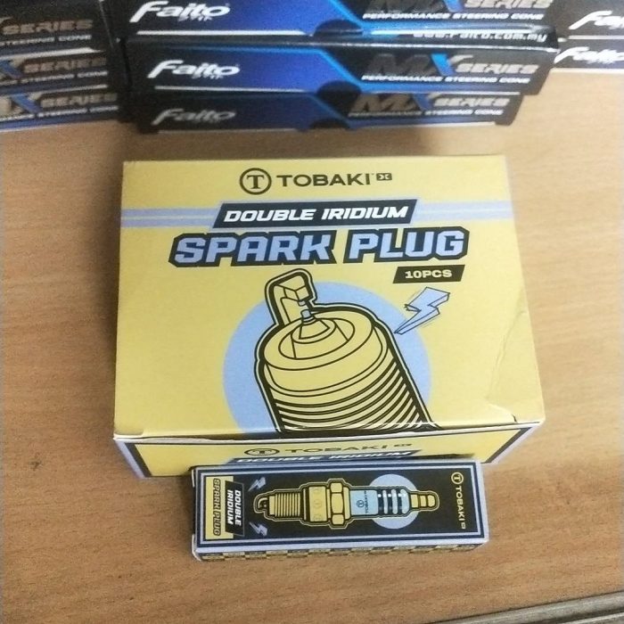 "Tobaki Double Iridium Spark Plug for motorcycles and high-performance engines."