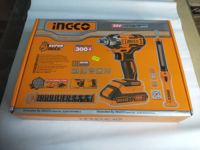 INGCO Cordless 2-Piece Combo Kit with Impact Wrench and Work Lamp.